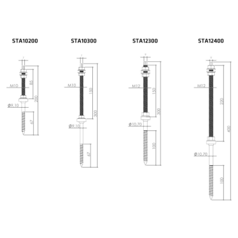 VITE DOPPIO FILETTO M12X300 C/ N.3 DADI E GUARNIZIONE EPDM